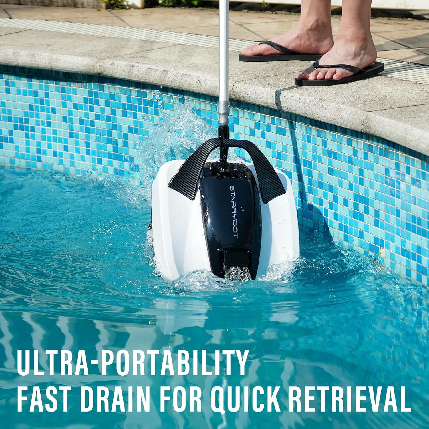 Starrybot Cordless Robotic Pool Cleaner, Portable Swimming Robotic Pool Vacuum Self-Parking Technology, Ideal for Above-Ground Pools