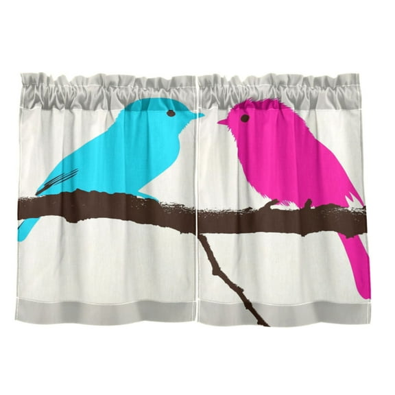 Colorful Birds 27"x24" Linen Look Cafe Curtain Set with Privacy and UV Protection
