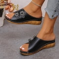 thumbnail image 4 of Eltusu Women Slide Sandals, Open Toe Soft Bottom Casual Slip On Summer Wedge Shoes Black Size 5.5, 4 of 7