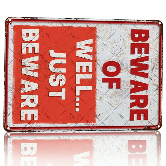 Noete 8x12 Inch Scary Crime Scene Halloween Metal Sign - "Beware of... Well, Just Beware" Creepy Wall Decor for Haunted House, Yard & Party, Vintage Tin Sign Decoration