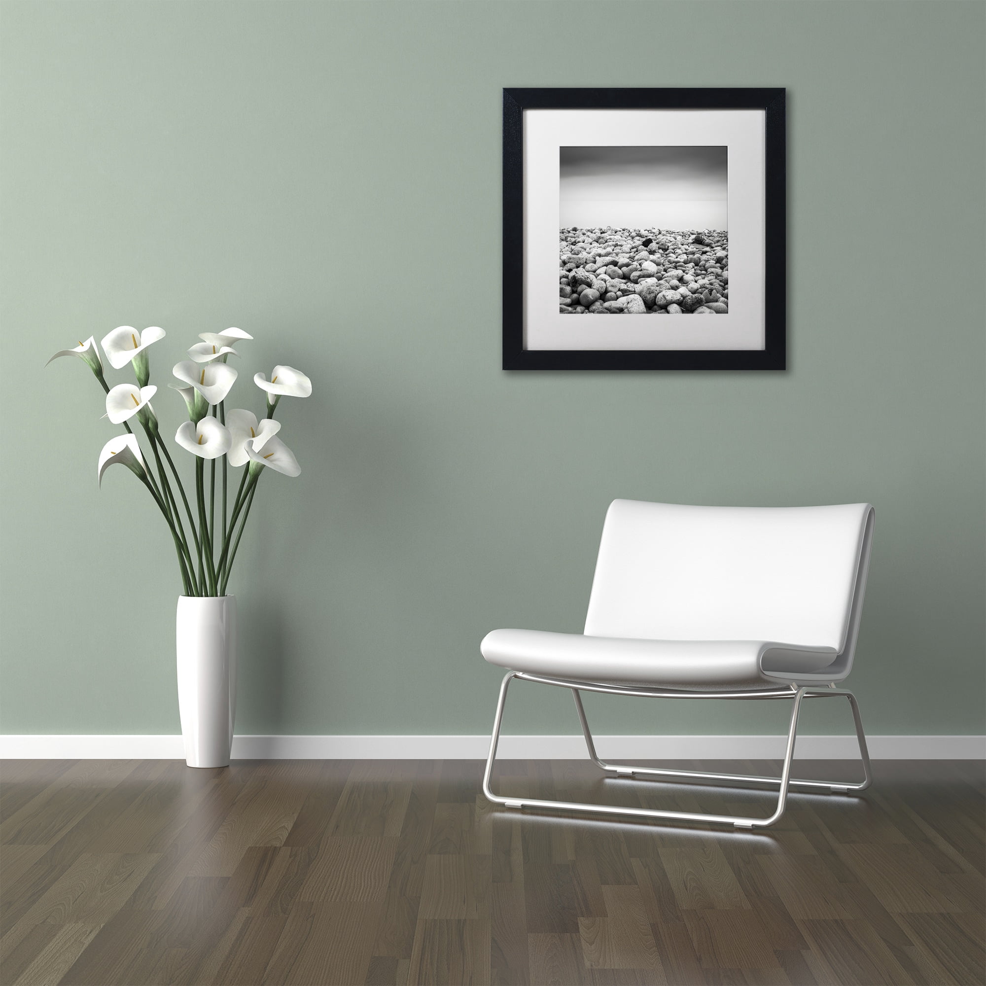 Trademark Fine Art "Pebble Beach" Canvas Art by Dave MacVicar, White Matte, Black Frame