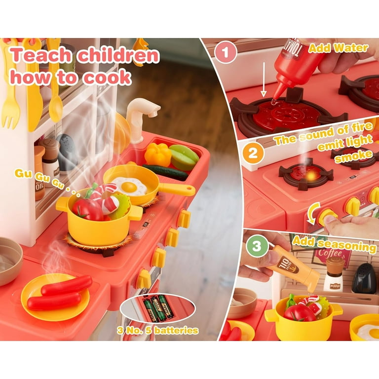 Mundo Toys Spray Kitchen Pretend Playset, 52-Piece, with Water