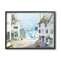 Stupell Coastal Town Seaport Sailboats Landscape Painting Black Framed Art Print Wall Art