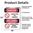 thumbnail image 2 of (2 Pack) Diesel Fuel No Smoking Bilingual OSHA Danger Sign 18 Inch X 24 Inch Vinyl Label Decal Sticker Weather Resistant, UV Protected for Workplace, Business, and Construction Site,, 2 of 7
