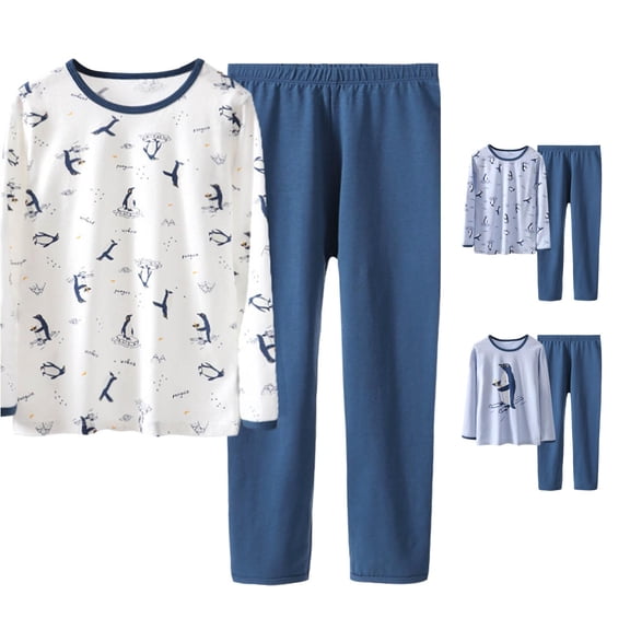 REDARER Boys Two Piece Thermal Pajama Set Crew Neck Long Sleeve Cute Cartoon Penguin Print Soft Stretch Warm Winter Cozy Home Sleep Loungewear,14-15 Years