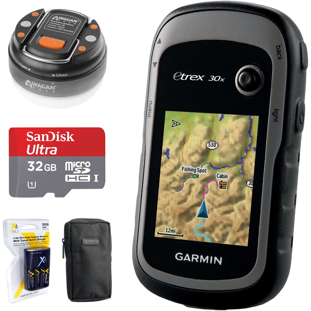 Garmin eTrex 30x Handheld GPS with 32GB Accessory Bundle Memory Card, LED Brite-Nite Dome Lantern Flashlight, Carrying Case & 4x AA Batteries w/ Charger - Walmart.com