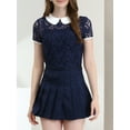 thumbnail image 6 of INSPIRE CHIC Women's Contrast Peter Pan Collar Short Sleeve Sheer Lace Blouse M Dark Blue, 6 of 7