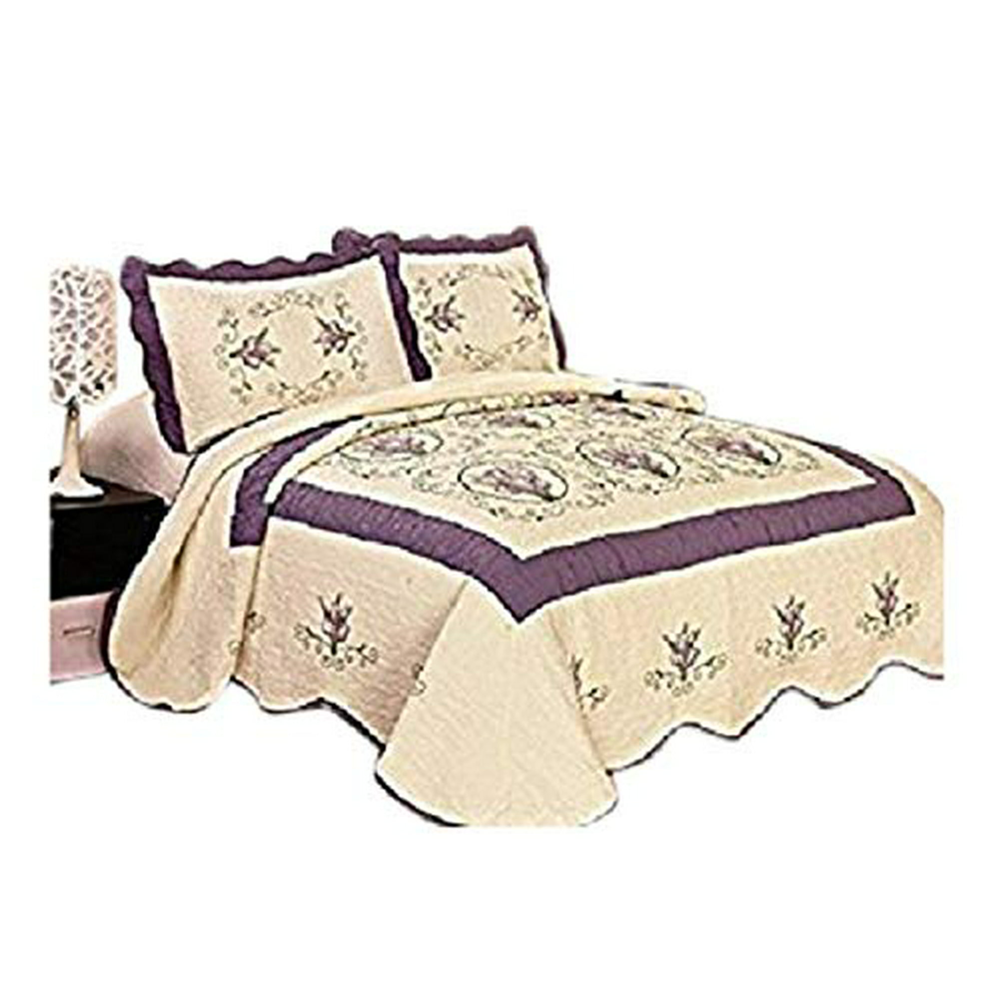 Finehome 3pcs Fully Quilted Embroidery Quilts Bedspread Bed