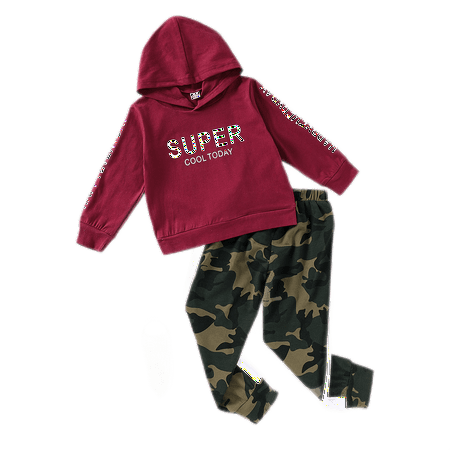 

NZRVAWS 3T Toddler Baby Boys Outfits Long Sleeve Letter Print Hoodie Top +Camouflage Print Pants 2Pcs Clothes Set 3-4T Red