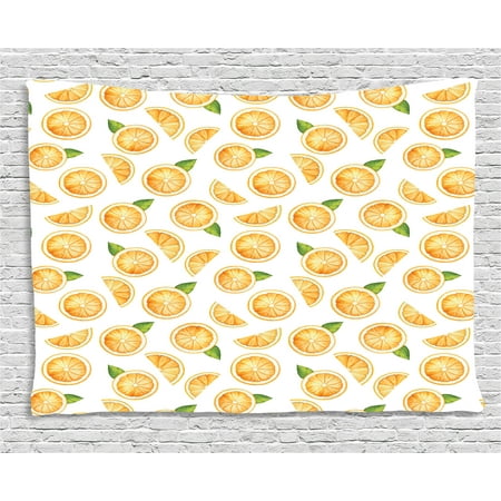 - Orange Tapestry, Watercolor Slices of Orange Fruit with Green Leaves Fresh Ripe Juicy Food, Wall Hanging for Bedroom Living Room Dorm Decor, 60W X 40L Inches, Orange Green White, by Ambesonne