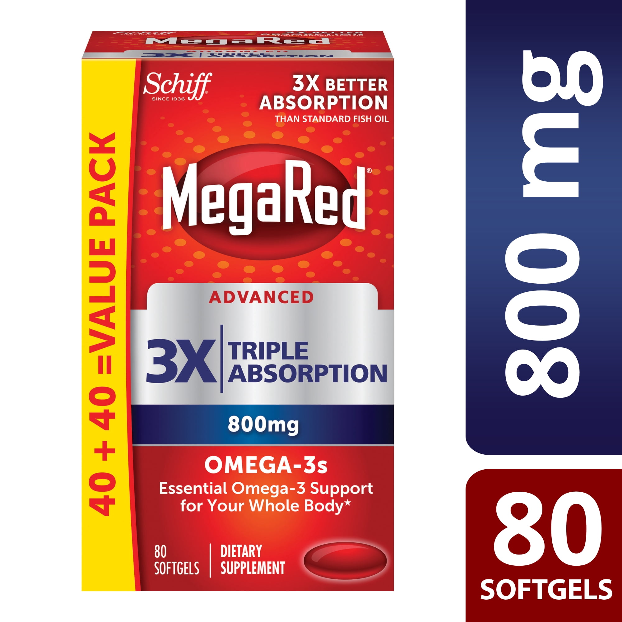 MegaRed Advanced Triple Absorption Omega3 Fish Oil Softgels, 800 mg