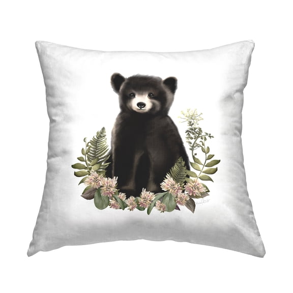 Stupell Industries Floral Woodland Bear Decorative Printed Throw Pillow, 18 x 18