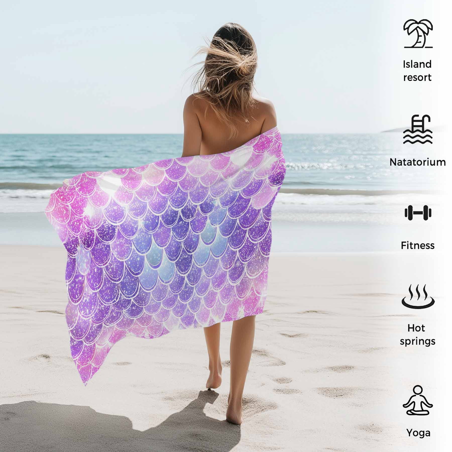 Purple Pink Mermaid Scales Beach Towels Blanket Soft&Absorbent Quick Dry Microfiber Gradual Fish Scale Pattern Pool Towels for Swimming ,Yoga, Sports, Gym, Camping,Large 35X70in,