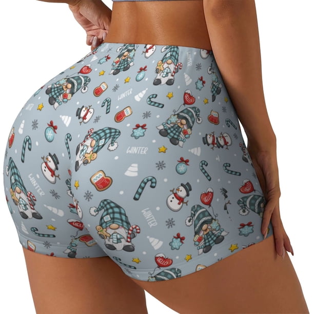 Fotbe Winter Gnome And Snowman Shorts Sin Costuras – Shorts Deportivos de Cintura Alta para Mujer, Elásticos para Gimnasio, Yoga, Running o Ciclismo-X-Large