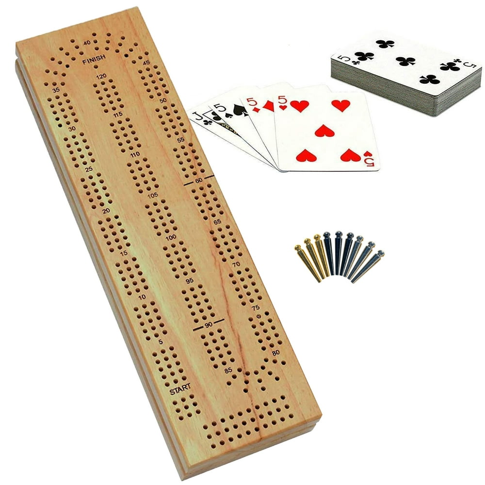 WE Games Cribbage Set Solid Wood Continuous 3 Track Board