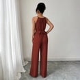 thumbnail image 4 of JULMCOMO Jumpsuits for Women Crew Neck Halter Cinched Waisted Dressy Rompers Tie Back Wide Leg Flowy Summer Overalls Vermilion M, 4 of 5