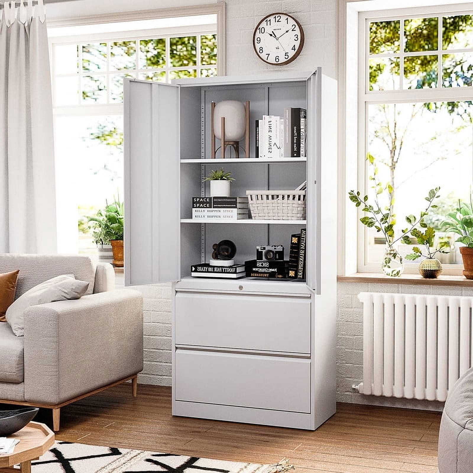 MIIIKO File Cabinets for Home Office, Lateral File Cabinets with Lock,Steel Storage Cabinet with 2 Drawers and Doors for Hanging Files Letter/Legal/A4 Size Files