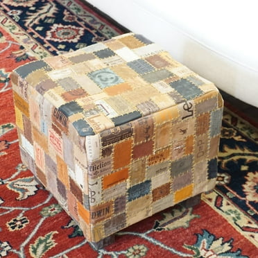 Home&Manor  Daniella Leather Cube Pouf