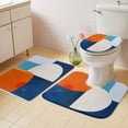 thumbnail image 2 of Blue Burnt Orange Bath Mat 3 Piece Bathroom Rug Set, Modern Oil Painting Geometric Non Slip Bath Rug Contour Mat and Toilet Lid Cover, Absorbent Shower Mats Soft Bath Rugs and Mats Sets, 2 of 8