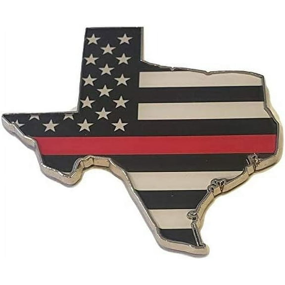 Muzzys THIN RED LINE SUBDUED FLAG IN SHAPE OF TEXAS State Edition Emblem Decal Longhorn Lone Star METAL Badge Universal Stick On FITS Silverado Suburban Tahoe GMC Sierra F150 Ram Red Lives Matter