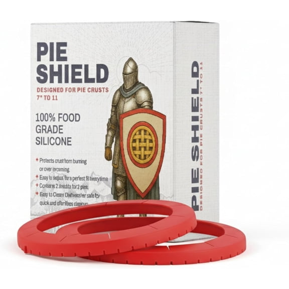 Pie Shield, 2 Pack Pie Crust Protector, 100% European Grade LFGB Silicone, Adjustable for 7 to 11 inch Pies, High Heat Safe, Dishwasher Safe