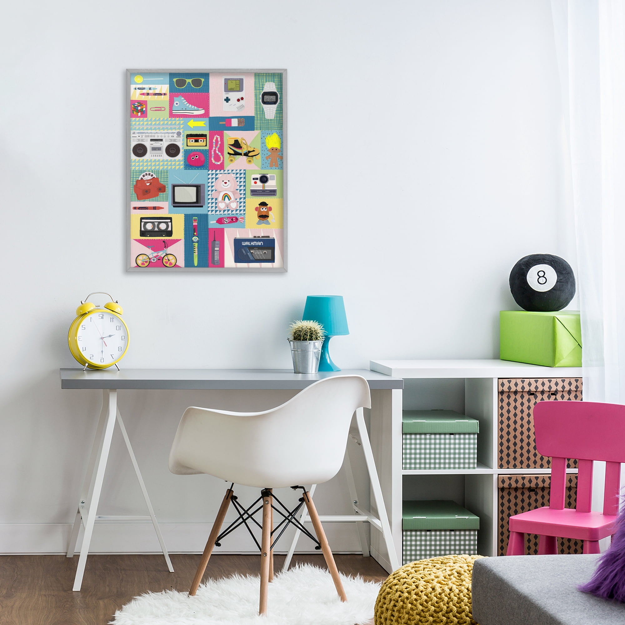 Stupell Industries Retro 80's Patchwork Collection Gray Framed Giclee Art, design by Hanna Melin