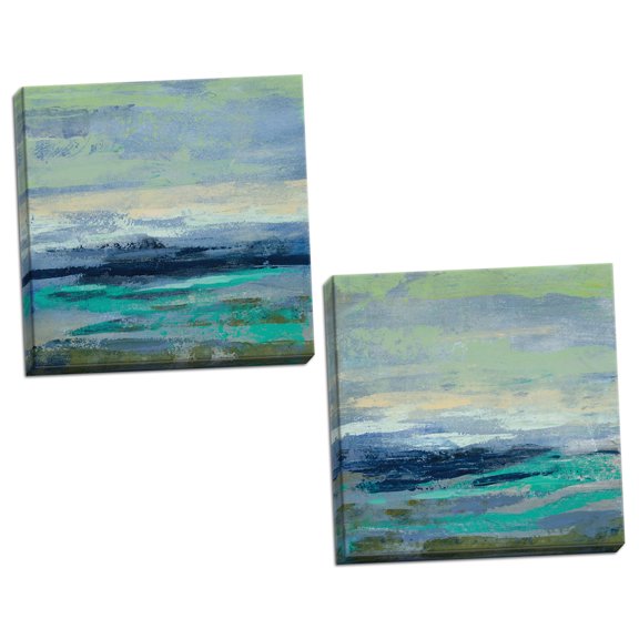 Gango Home Decor Contemporary Teal Wave I & Teal Wave II by Silvia Vassileva (Ready to Hang); Two 16x16in Hand-Stretched Canvases