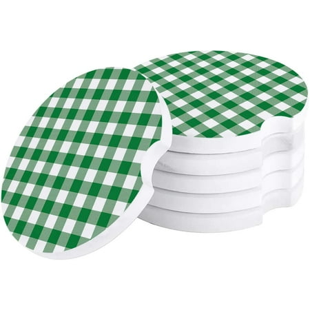 

FMSHPON Pastoral Style Green Lattice Set of 2 Car Coaster for Drinks Absorbent Ceramic Stone Coasters Cup Mat with Cork Base for Home Kitchen Room Coffee Table Bar Decor