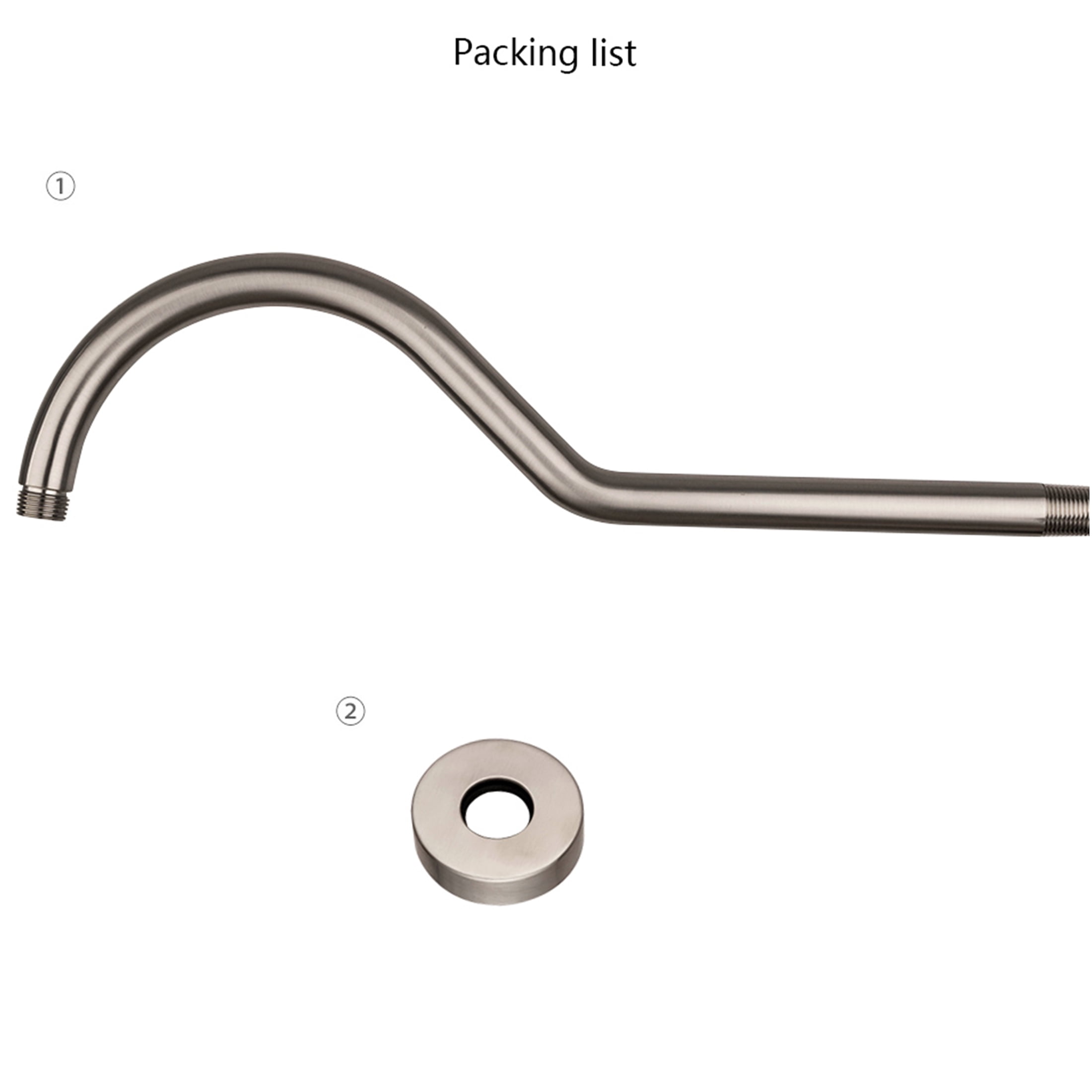 JERFIT 17 Inch Adjustable Shower Arm with Flange, Brushed Nickel Finish, SUS304 Stainless Steel, Angled Extension Arm for Rainfall Showerhead, Tool-Free Installation, Leak-Proof