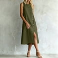thumbnail image 5 of Odbmxy Womens Midi Dresses Summer Shift Cotton Linen Shirt Dress for Women Classy Sleeveless Button Front Office, 5 of 6
