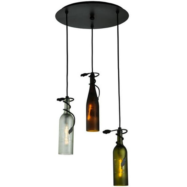 MEYDA 136534 18 in. W Tuscan Vineyard MuLighti-Color 3 Wine Bottle Shower Flushmount