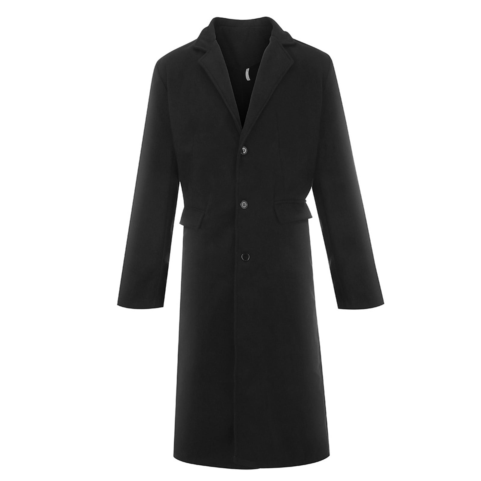 Fengqque Men's Casual Trench Coat Slim Fit Notched Collar Long