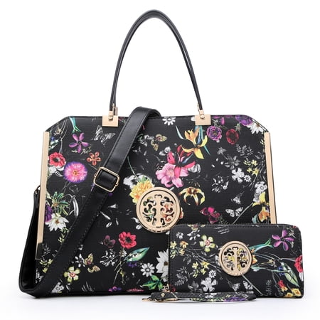 Dasein Women Large Satchel Handbag Shoulder Purse top Handle Work Bag Tote with Matching Wallet