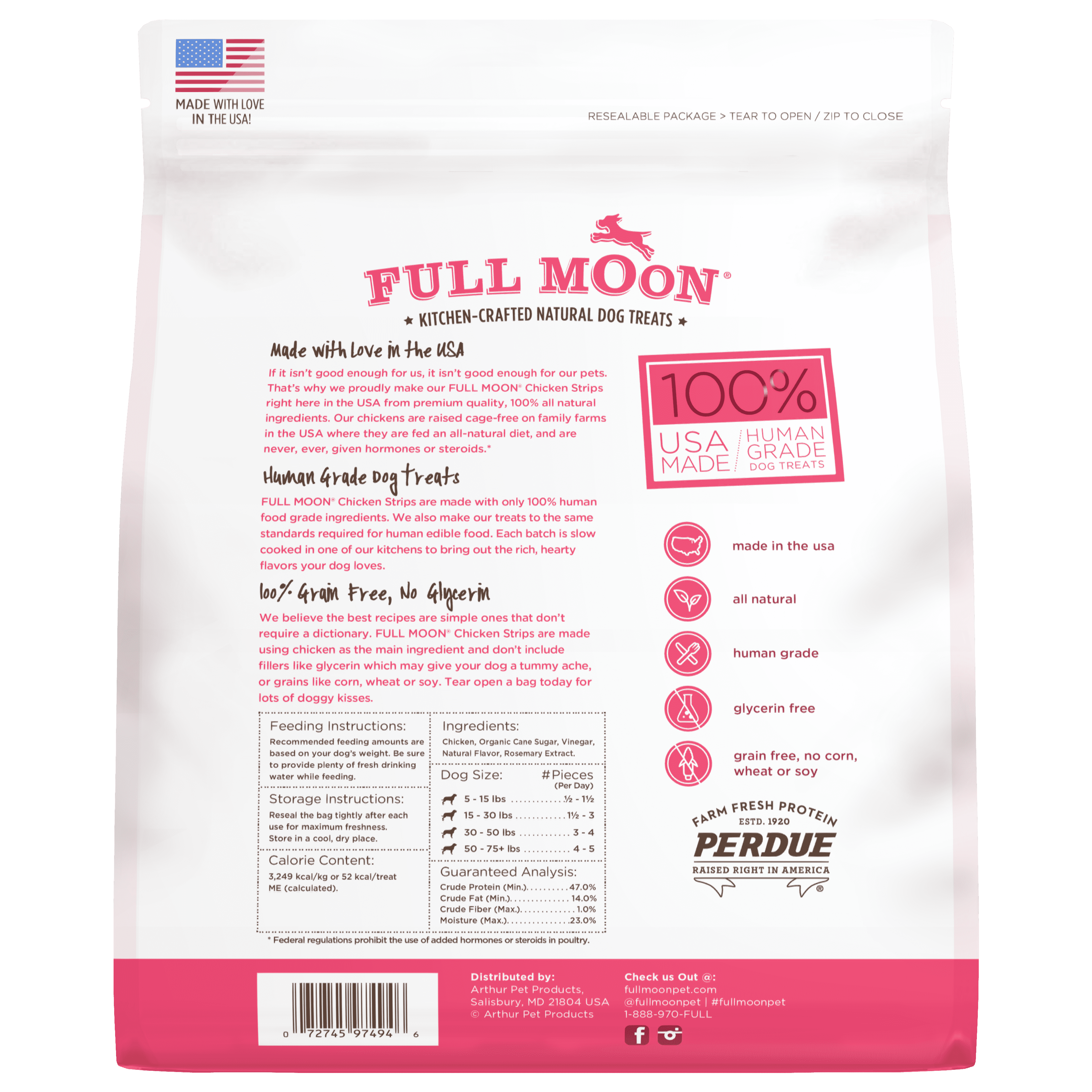Full Moon All Natural Human Grade Dog Treats, Chicken Strips, 24 Ounce, Dry