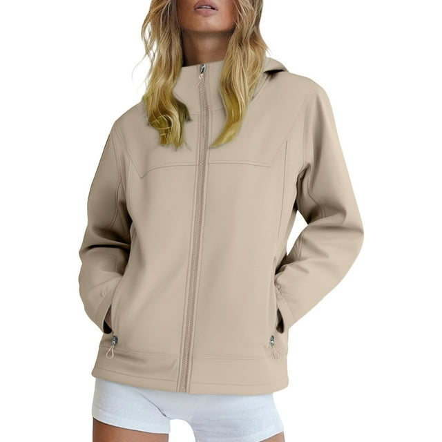 iHPH7 Manteau Trench Imperméable Femme Veste Coquille Souple Femme Veste de Randonnée Femme Veste de Pluie à Capuche Femme Imperméables pour Femmes avec Capuche Veste de Randonnée Imperméable Veste d'Extérieur Kaki TTG