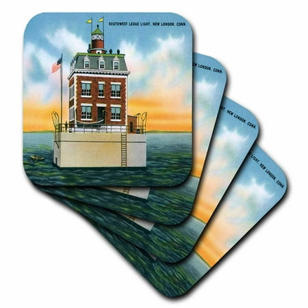 - 3dRose Southwest Ledge Light, New London, Connecticut. Lighthouse, Ceramic Tile Coasters, set of 4