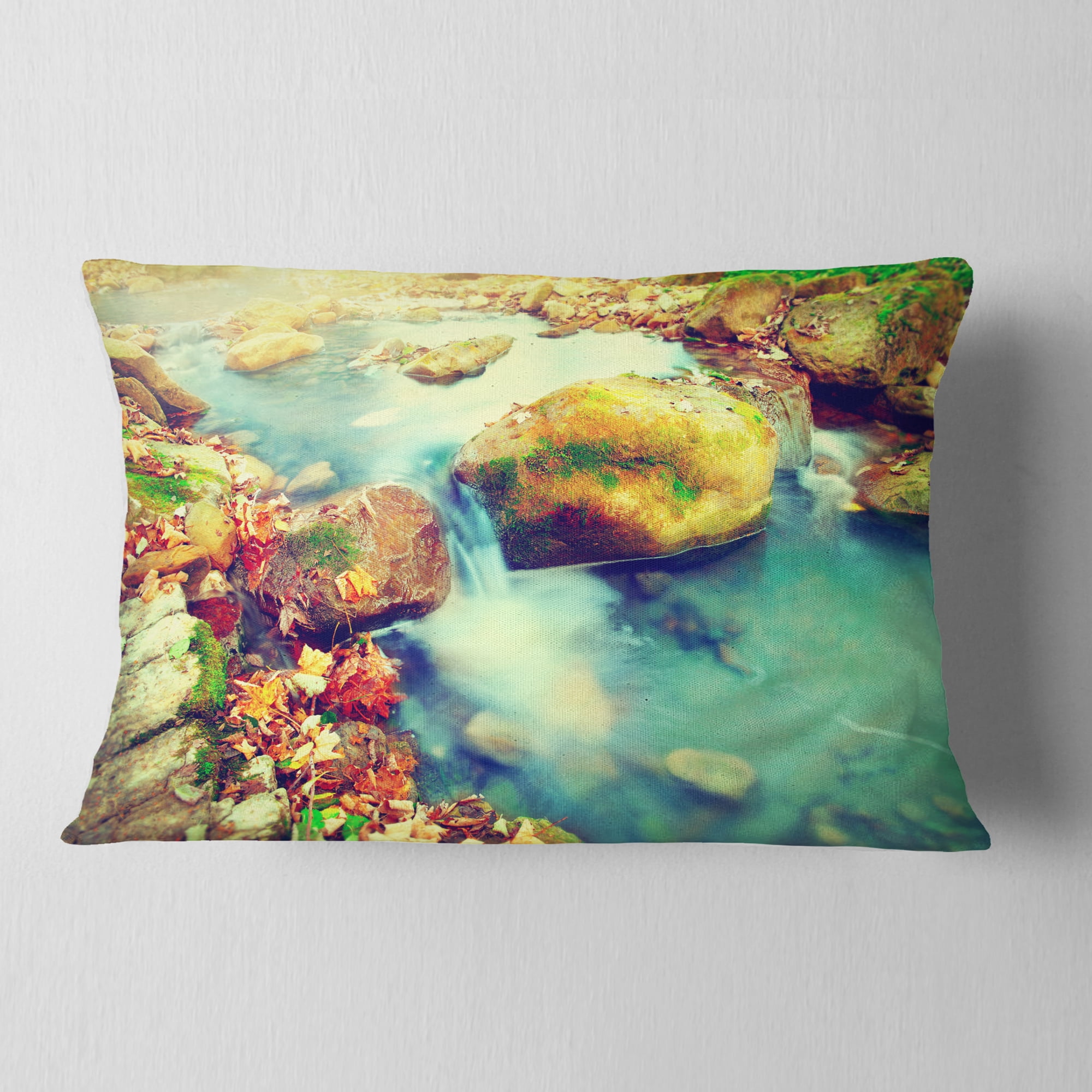 Designart Mountain River with Stones - Seashore Throw Pillow - 12x20