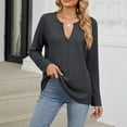 thumbnail image 2 of UJNDER Women's Casual V Neck Long Sleeve Tops Knit Loose Shirt 2025 Solid Color Pullovers Tops for Women Comfortable Knit Dark Gray M, 2 of 7