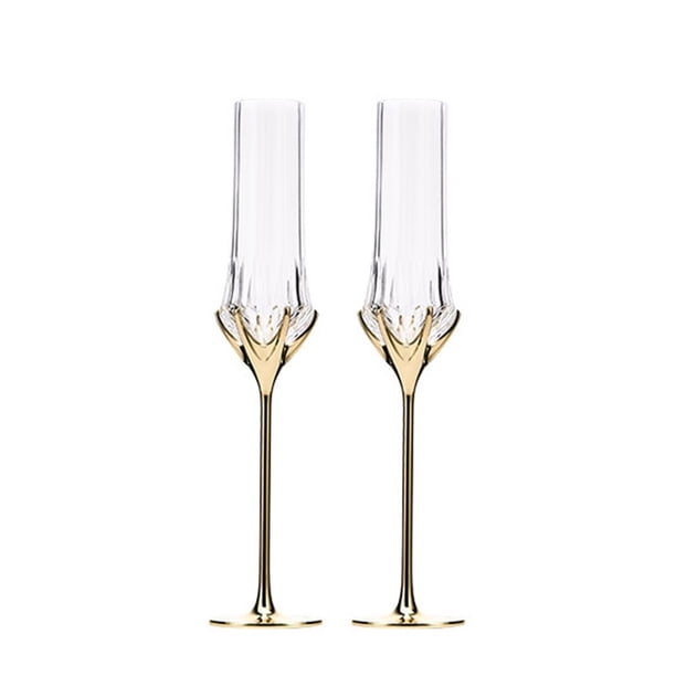 Copas de champán con tallo dorado, 2 copas de champán de cristal con capacidad de 4,73 oz for aniversarios de boda