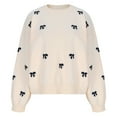 thumbnail image 3 of Weiqiqre Sweaters for Women Bow Sweater Cozy Fall Sweaters Knit Crewneck Long Sleeve Drop Shoulder Pullovers, 3 of 5