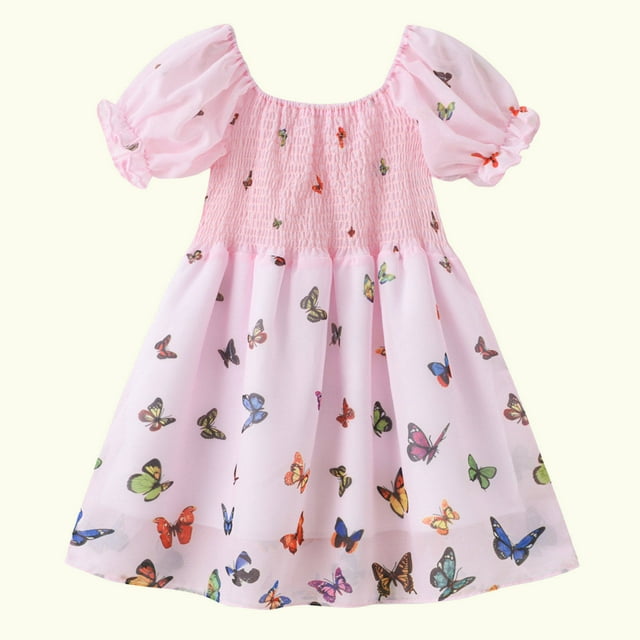LOVZFMLL Toddler Kids Girls Girls Fashion Cute Short Sleeve Sweet Print Ruffle Dress