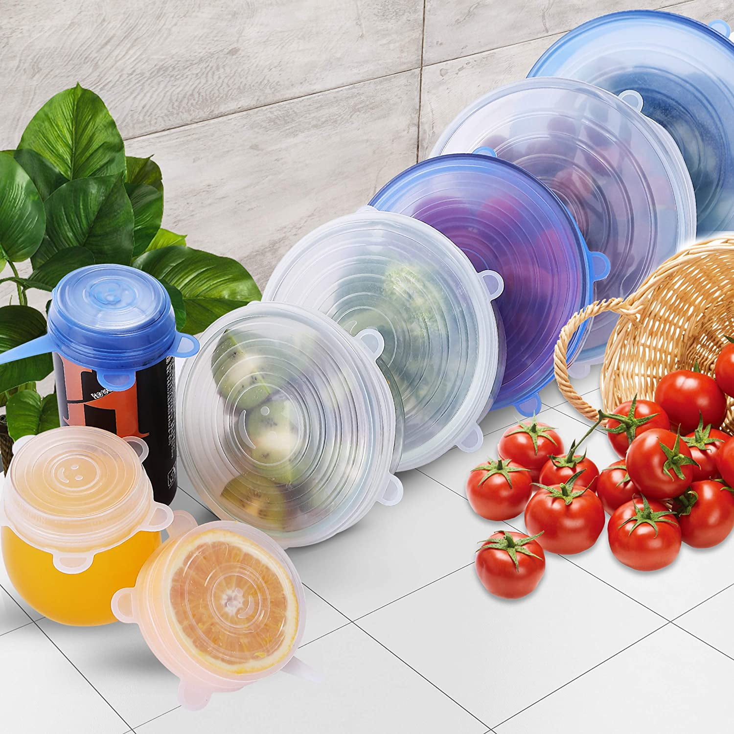 Kepooman Kitchen Silicone Reusable Stretch Lids Bowl Covers for Food Container, Set of 6, White Kepooman Kitchen Silicone Reusable Stretch Lids Bowl Covers for Food Container, Set of 6, White
