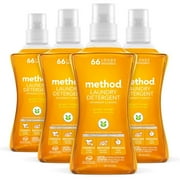 Method Liquid Laundry Detergent; Ginger Mango Scent; Plant-Based Stain Remover; 66 Loads per 53.5 fl oz bottle; 4 Pack 264 Total Loads; Packaging May Vary