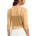 thumbnail image 6 of Vinsonshop Women's 2026 Summer Lightweight Short Bolero Cardigan Shrug Sheer Tie Front Top 3/4 Sleeve Jacket for Dress Yellow L, 6 of 7