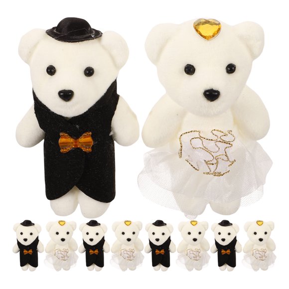 OULII White Plush Bear Dolls for Decor Safe and Soft Mini Bears Suitable for Wedding Car 5 Pairs