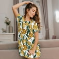 thumbnail image 3 of Fuzoiu Yellow Tulips Print Women Nightgowns, Soft Comfy Lightweight Short Sleeves Sleepwear,Crew Neck Loungewear, 3 of 6