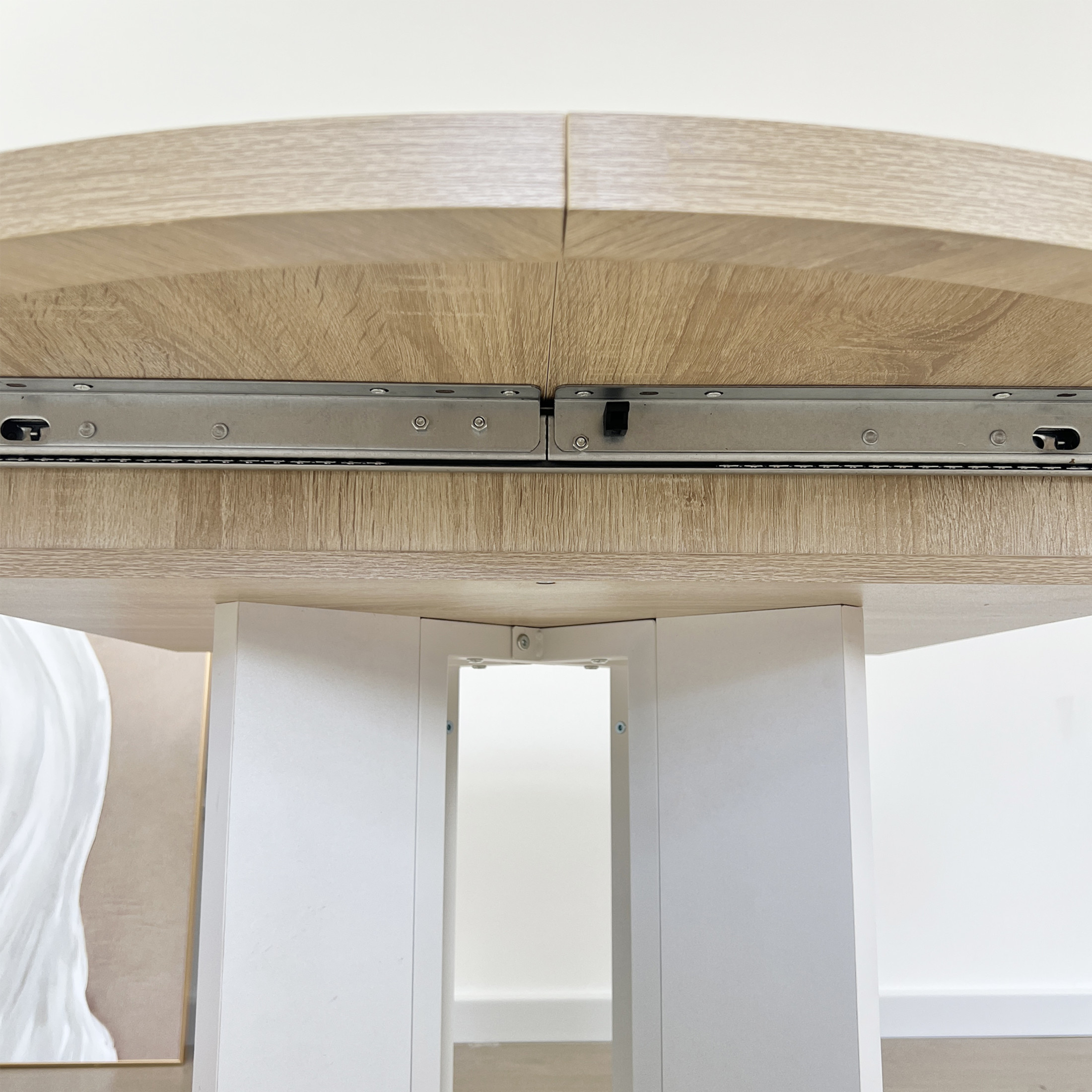 Noble House 59" Farmhouse Expandable Oval Dining Table, Removable Leaf, X-Shaped Trestle Base Kitchen Table, White Oak