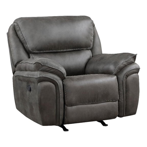Tony 45 Inch Rocker Manual Recliner Chair- Gray Microfiber- Solid Wood