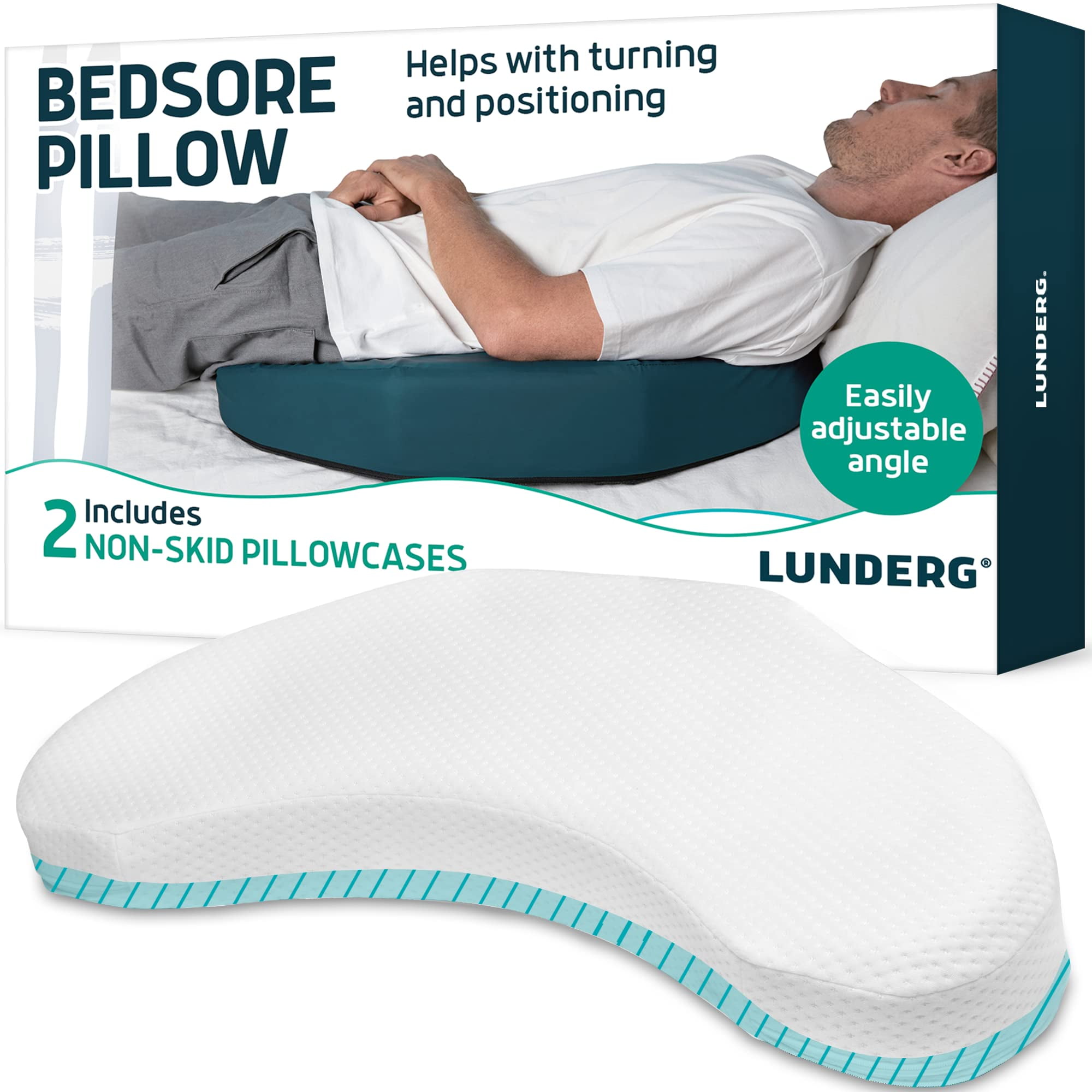 Lunderg Bedsore Pillow Positioning Wedge With 2 NonSlip Pillowcases