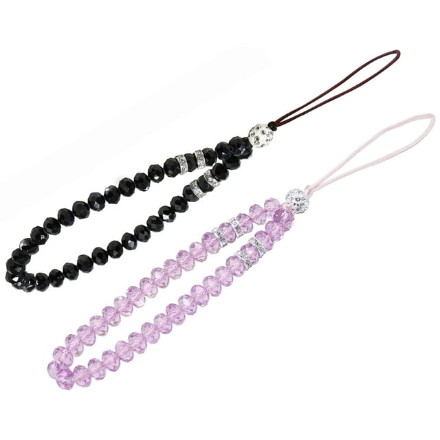 zdyCGTime Cell Phone Lanyard Strap Bling Crystal Beads Hand Wrist Lanyard Strap String for Cell Phone Camera Purse MP3 MP4 iPod PSP Keychain (2 Packs)(17cmBlack&Purple)